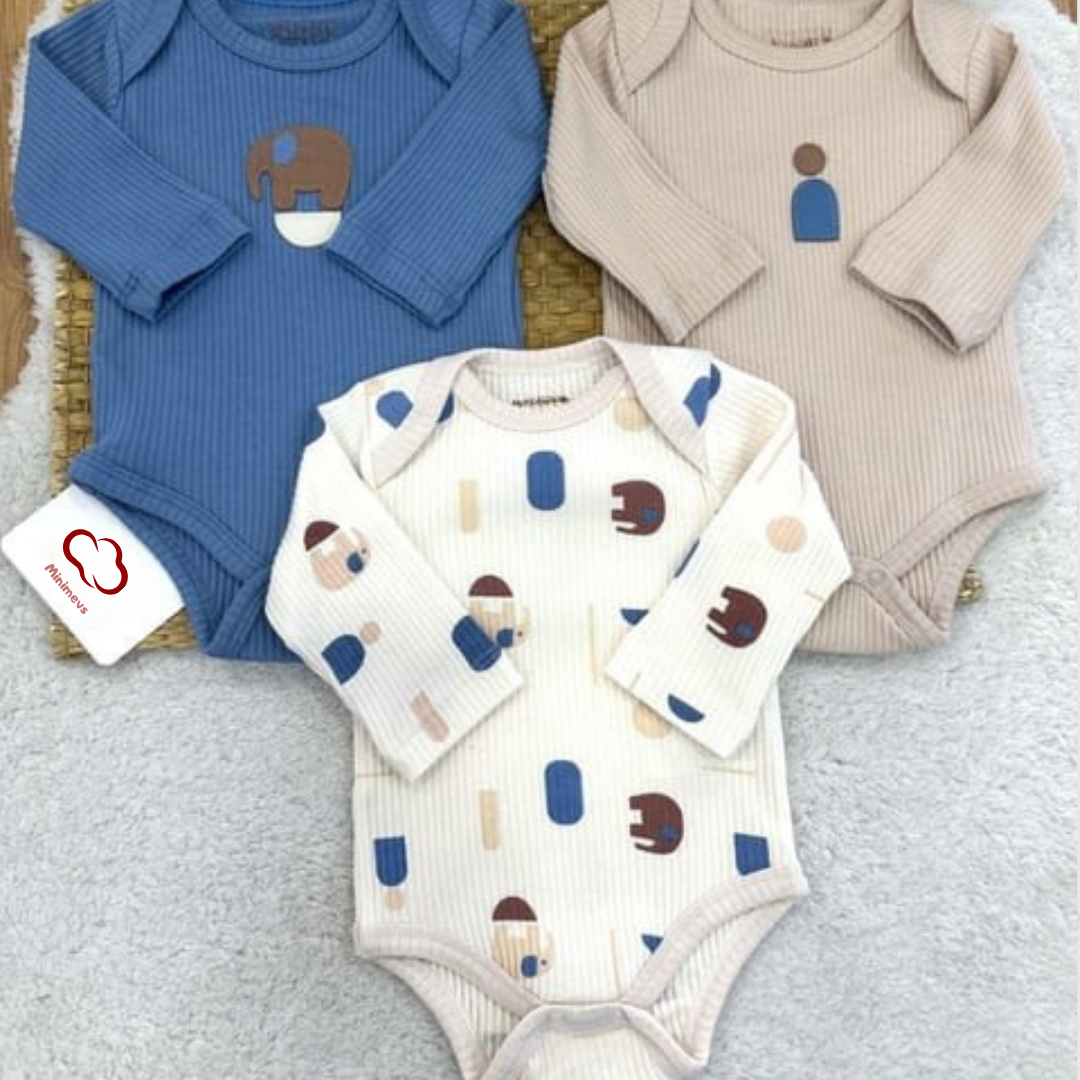 Fil Desenli 3lü Çıtçıtlı Body