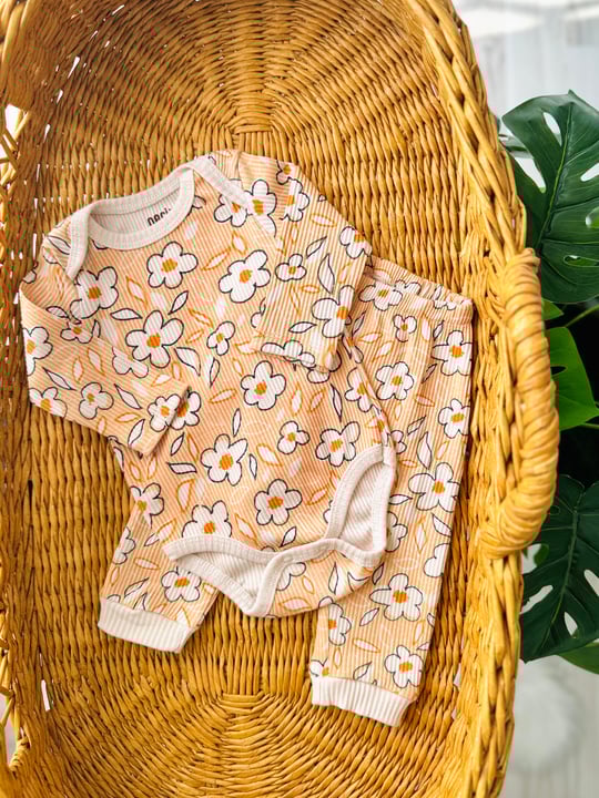 Eva Çiçek Baskılı Kız Bebek 3 lü Body