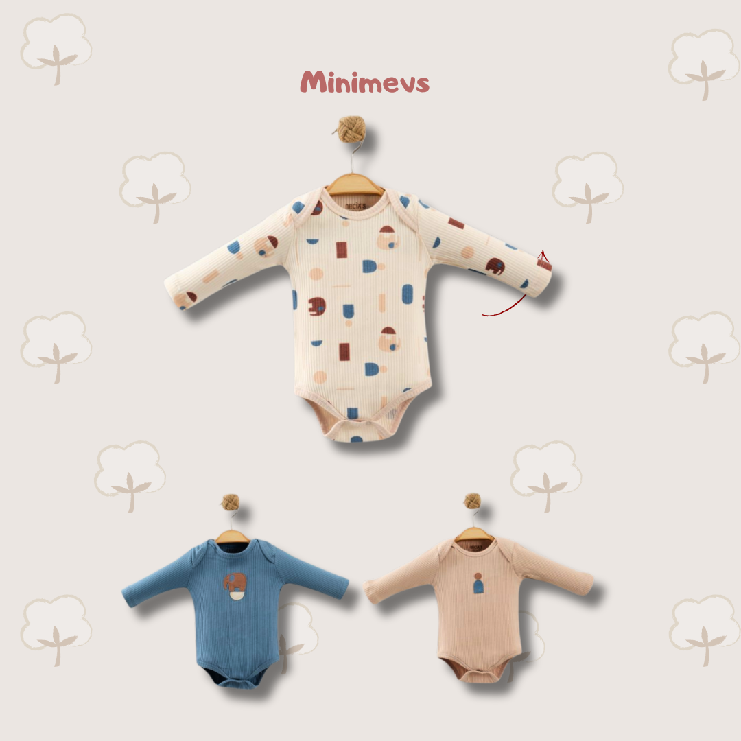 Fil Desenli 3lü Çıtçıtlı Body